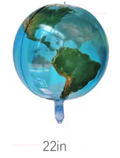 GLOBO FOIL MAPA DEL MUNDO 4D. 22" AZUL TURQUESA