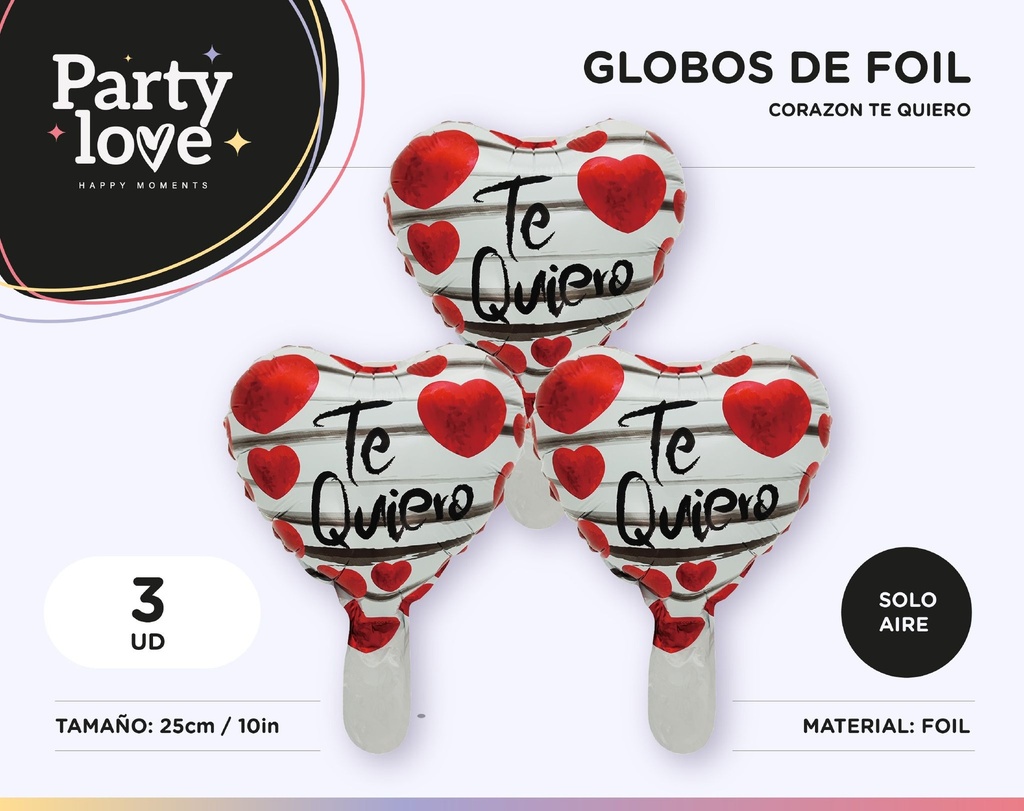 GLOBO FOIL TE QUIERO RAYAS 10" 3 UDS SOLO AIRE