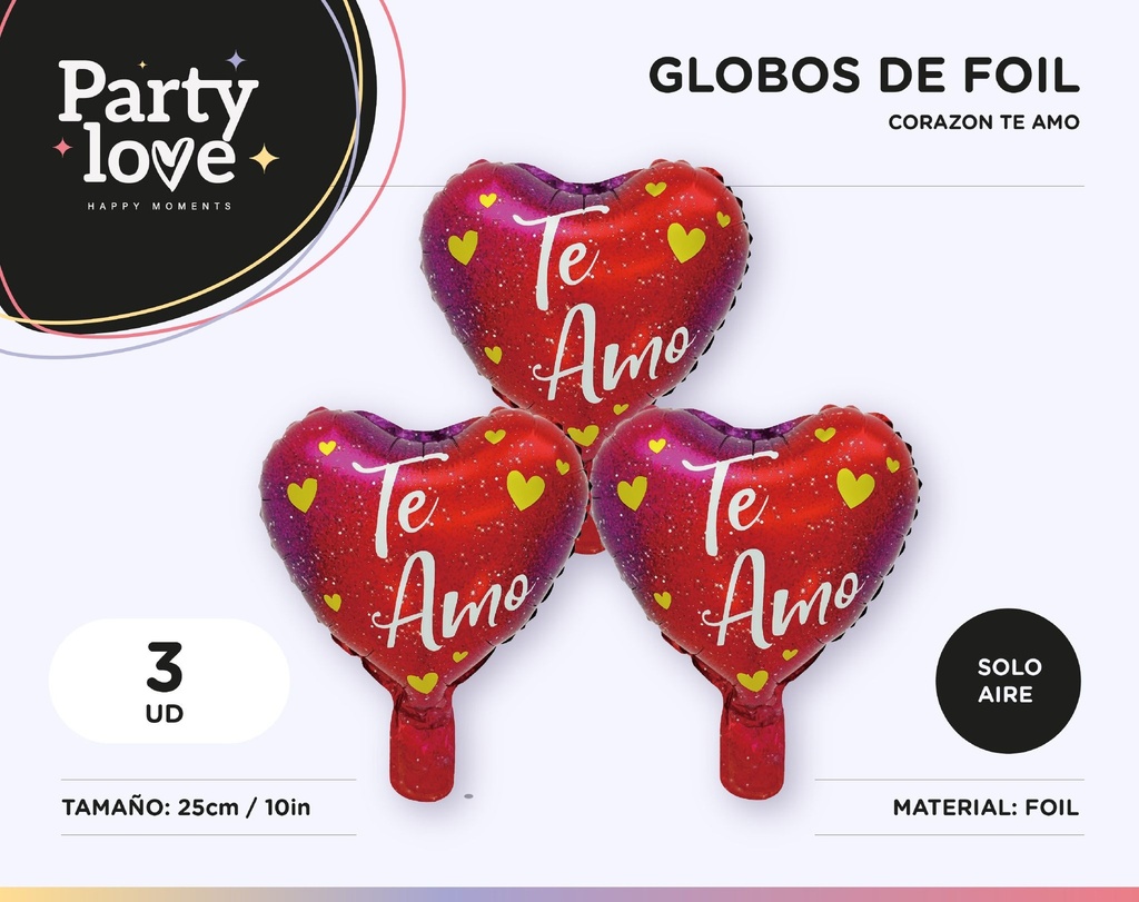 GLOBO FOIL TE AMO ESTRELLAS 10" 3 UDS SOLO AIRE