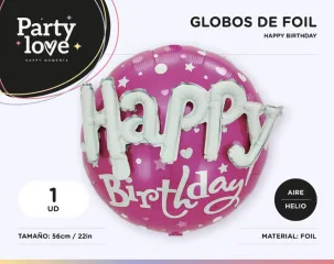 [1110] GLOBO FOIL H.BIRTHDAY FUCSIA 56CM RELIEVE