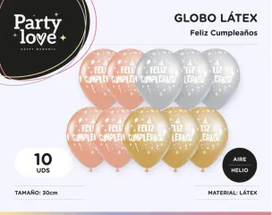 [1854] GLOBO LATEX F.CUMPL 10 UND ORO-PLATA Y ORO ROSA.