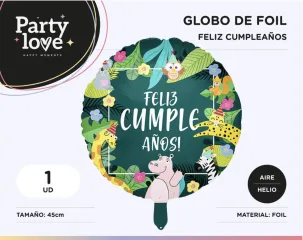 [1795] GLOBO FOIL FELIZ CUMPLE ANIMALES 45 CM