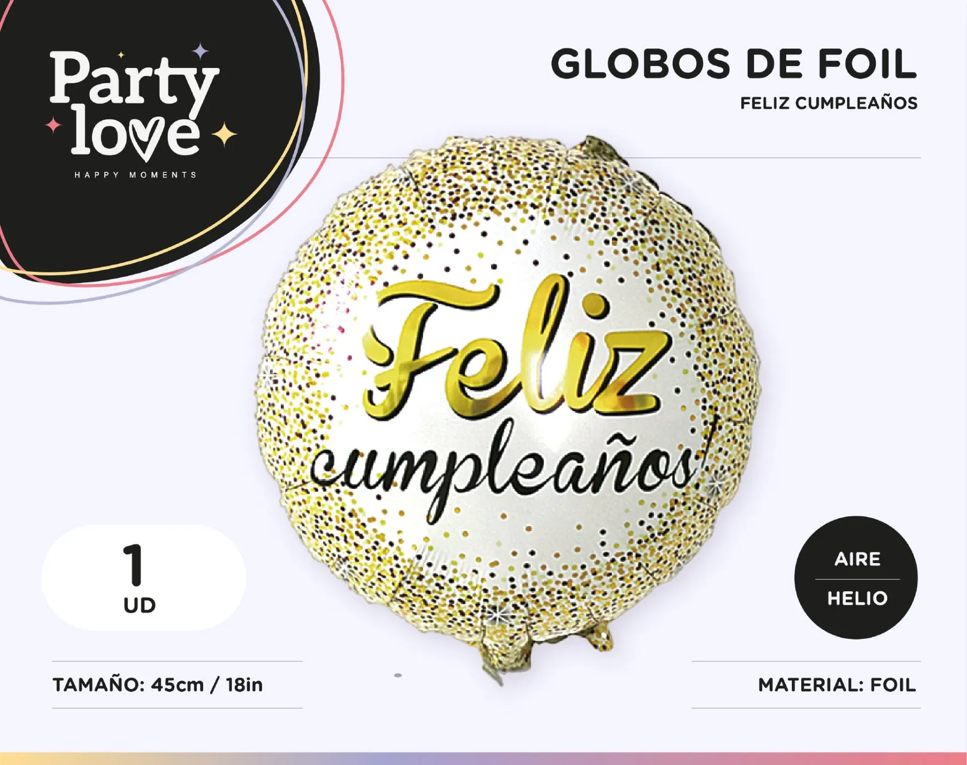[9905] GLOBO FOIL CUMPLE PUNTOS DORADOS 18"