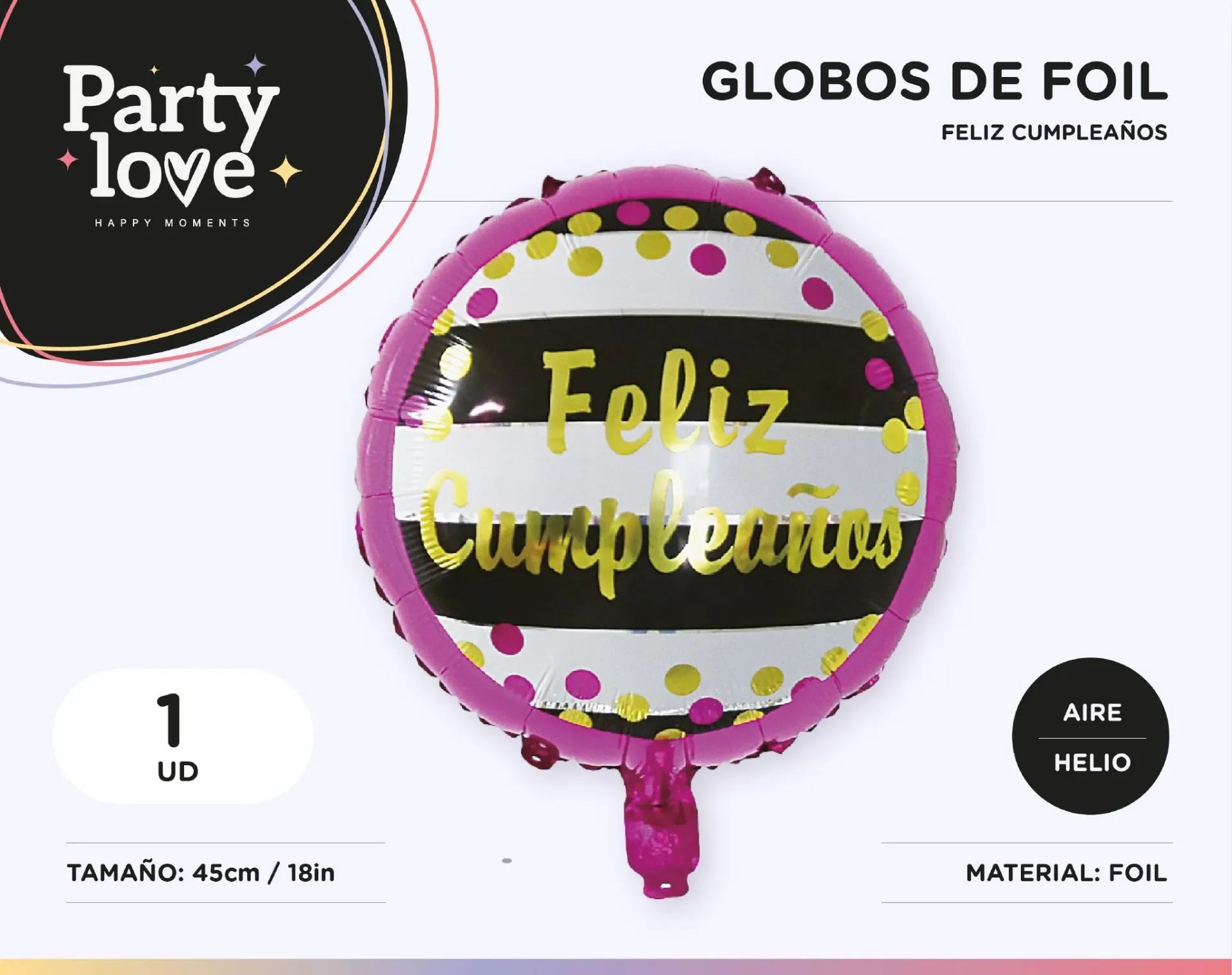 [9936] GLOBO FOIL CUMPLE GOLD RAYA NEGRA 18"
