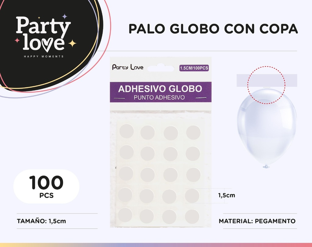 ADHESIVO GLOBO 1.5CM 100PCS