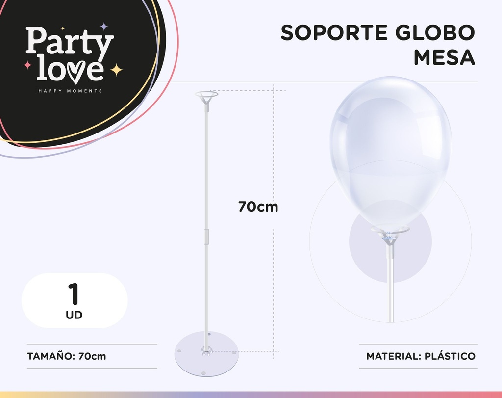 SOPORTE GLOBO CON BASE TRANSPARENTE 70CM