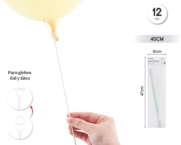 VARILLAS GLOBO BURBUJA Y LATEX 40CM 12PCS