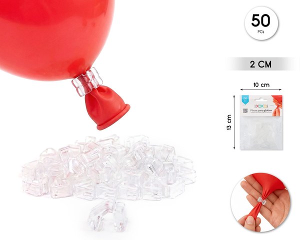 PINZA PARA GLOBOS TRANSP 50PCS