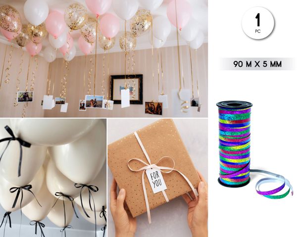 CINTA DECORATIVA GLOBOS 90M*5MM HOLO RAINBOW