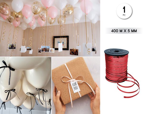 CINTA DECORATIVA GLOBOS 400M*5MM LASER ROJO