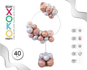 SOPORTE CIRCULAR GLOBOS ORO ROSA/PTA 40PC