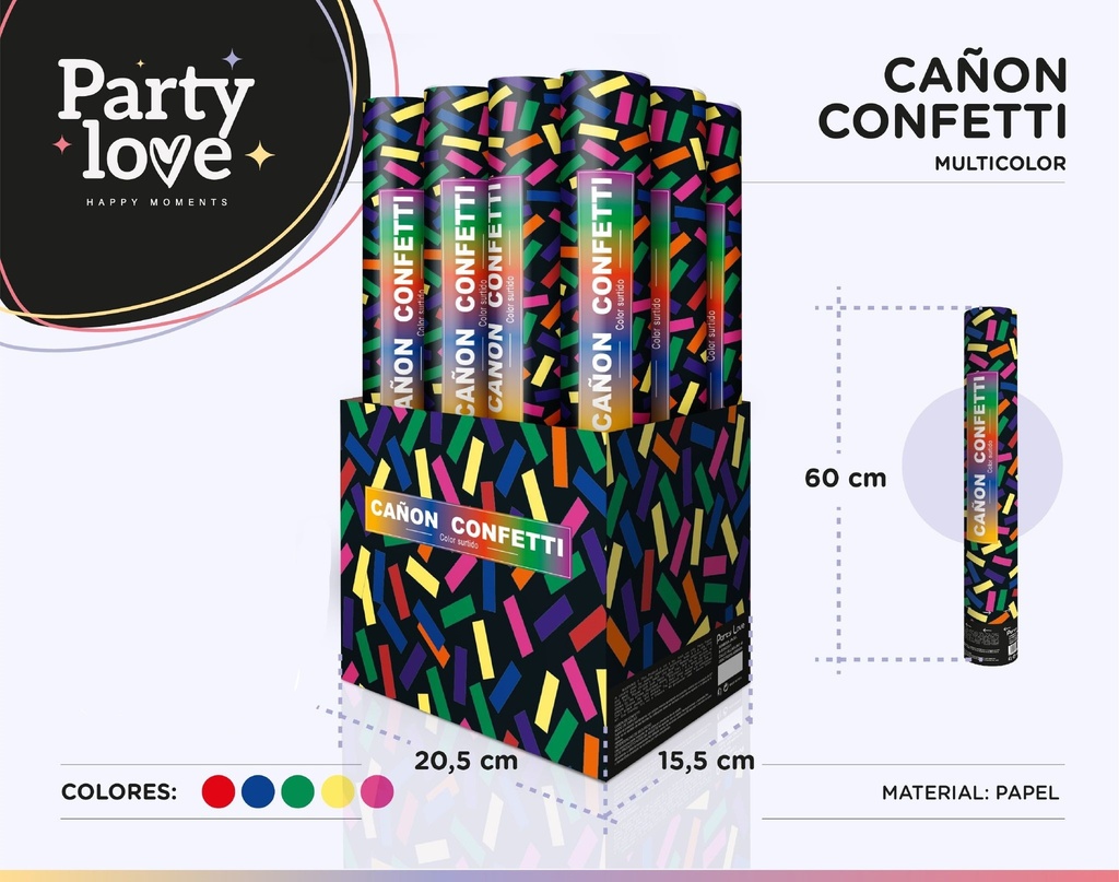 CAÑON CONFETI PAPEL MULTICOLOR 60CM
