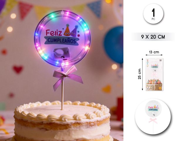 TOPPER FELIZ C LUZ GORRO 9*20CM
