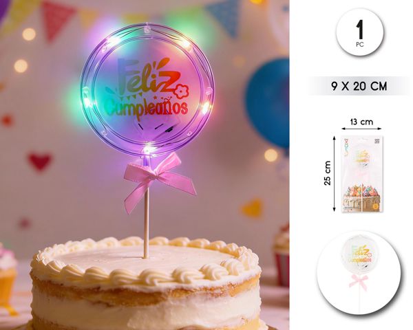 TOPPER FELIZ C LUZ PASTEL 9*20CM