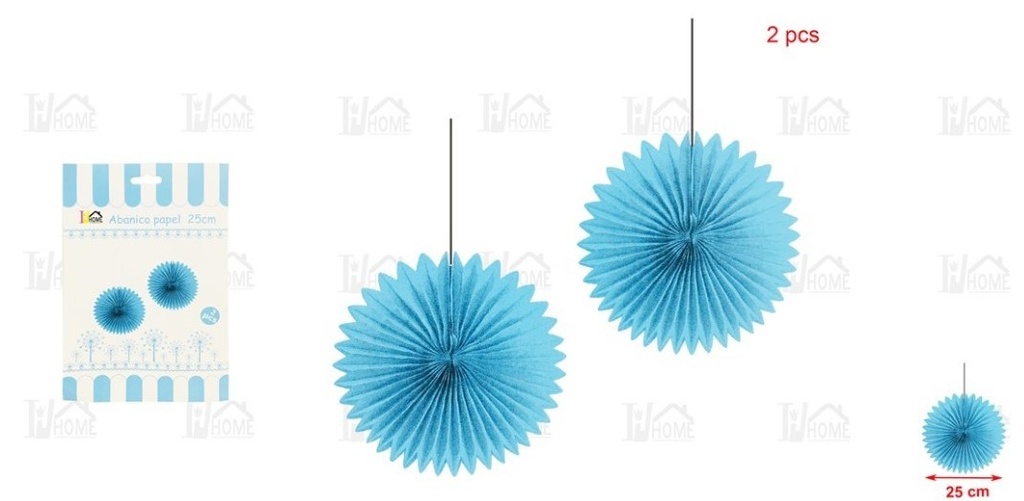 ABANICO PAPEL AZUL 25CM