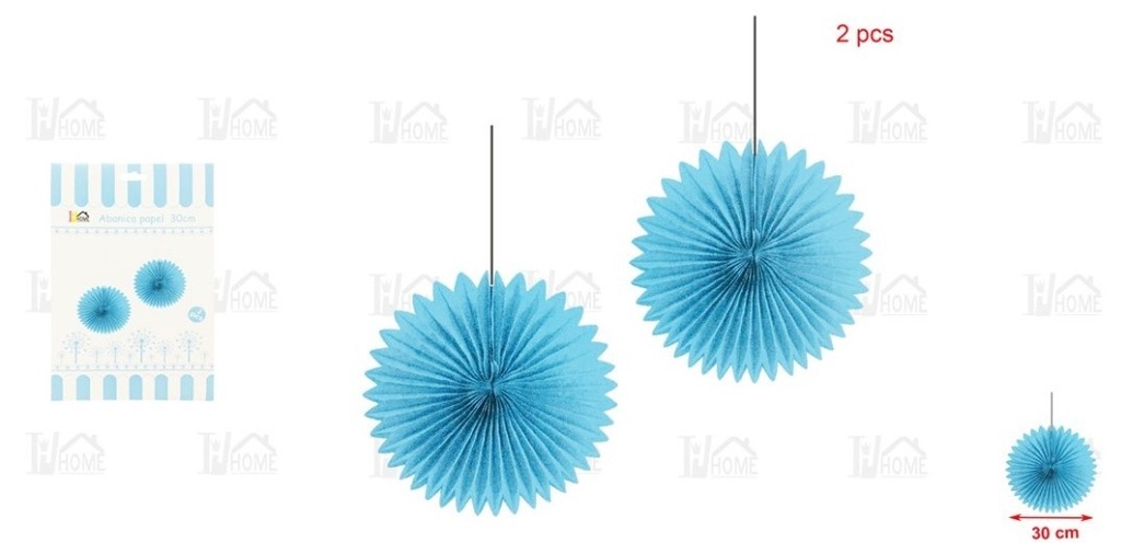 ABANICO PAPEL AZUL 30CM