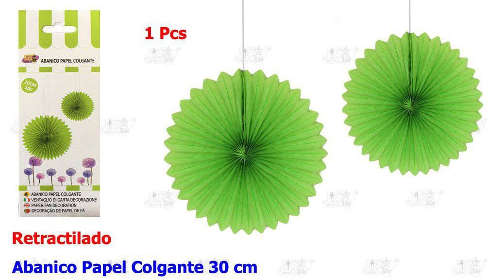 ABANICO PAPEL COLGANTE VERDE 30CM