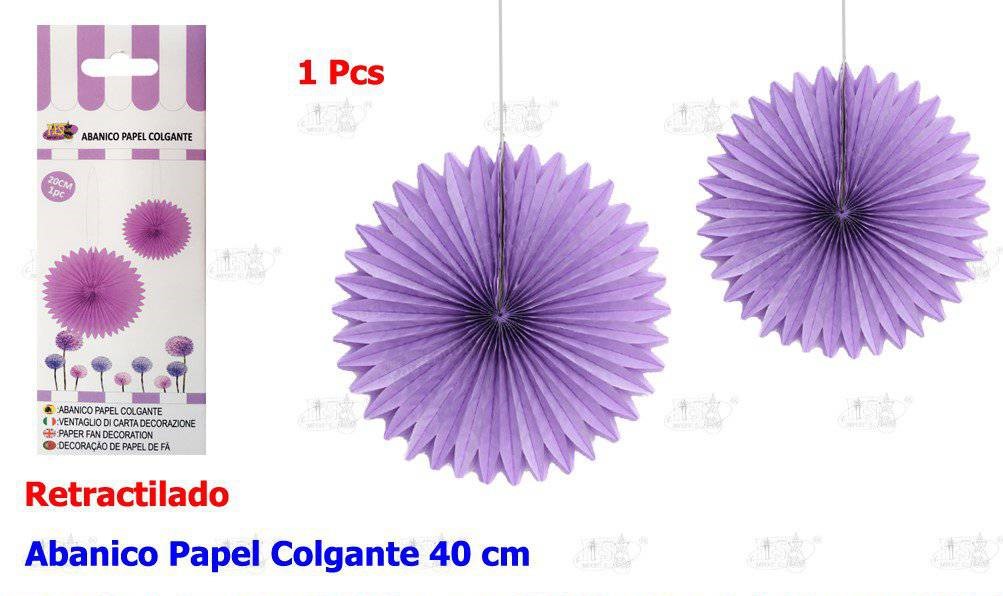 ABANICO PAPEL COLGANTE LILA 40CM
