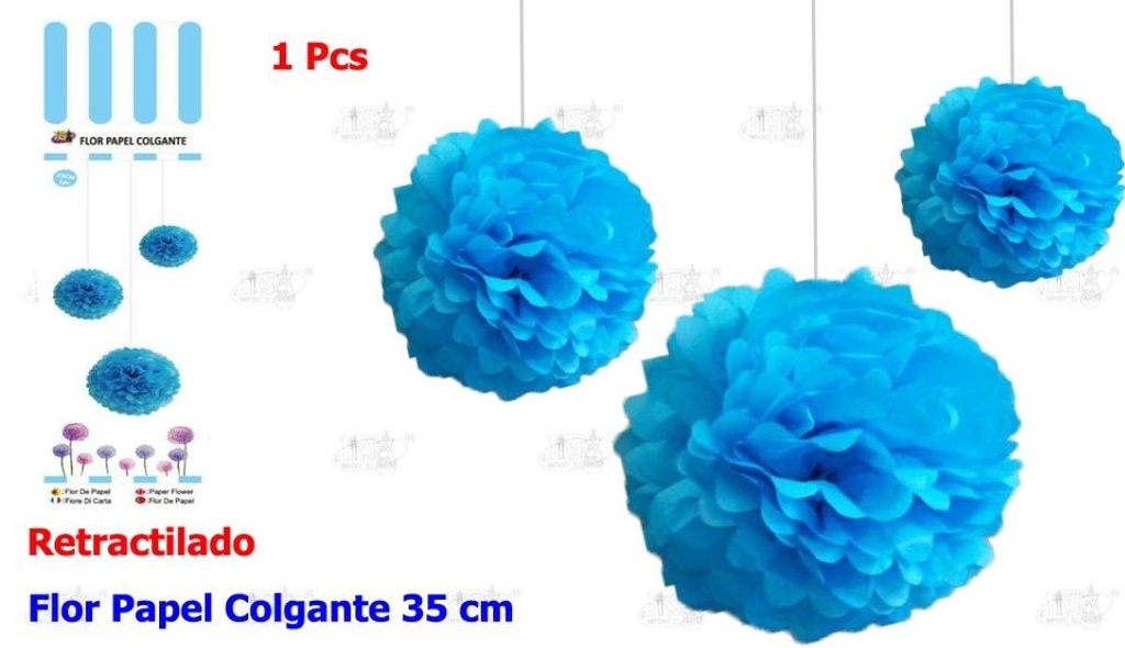 FLOR PAPEL COLGANTE AZUL 35CM