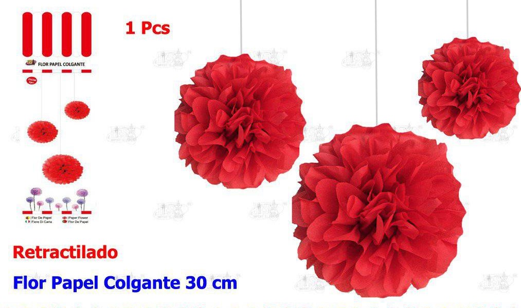 FLOR PAPEL COLGANTE ROJO 30CM