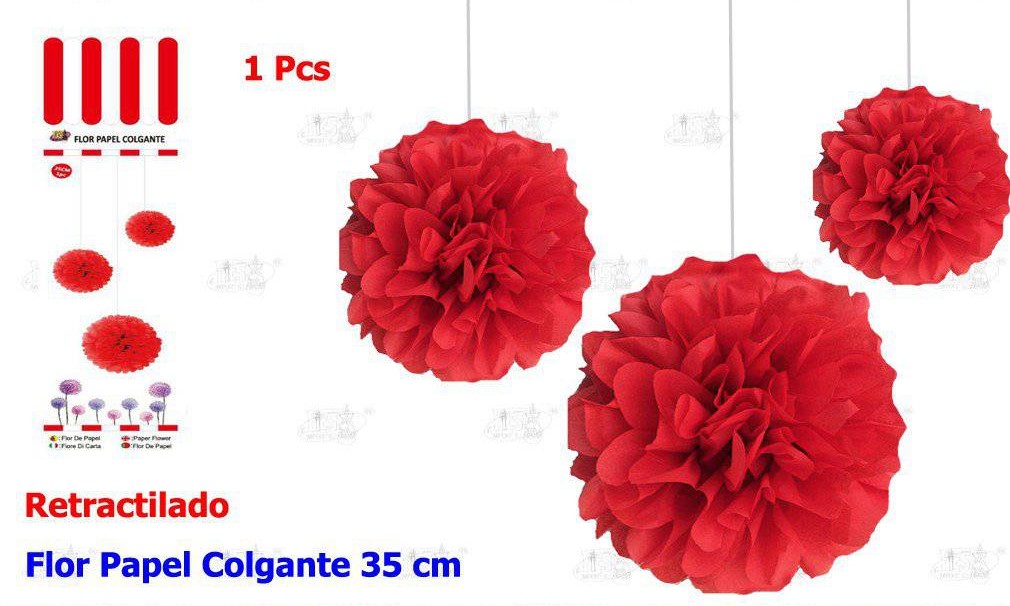 FLOR PAPEL COLGANTE ROJO 35CM
