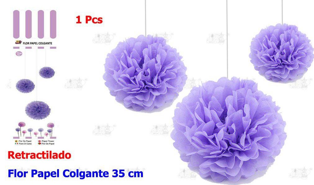 FLOR PAPEL COLGANTE LILA 35CM