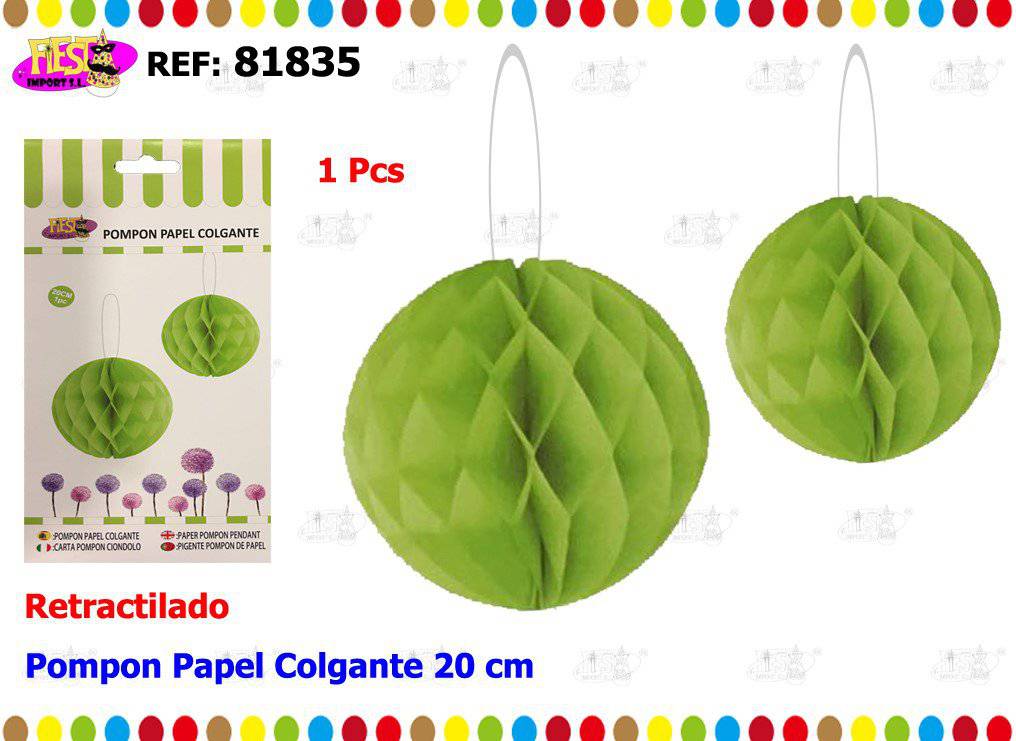 POMPON PAPEL COLGANTE VERDE 20 CM