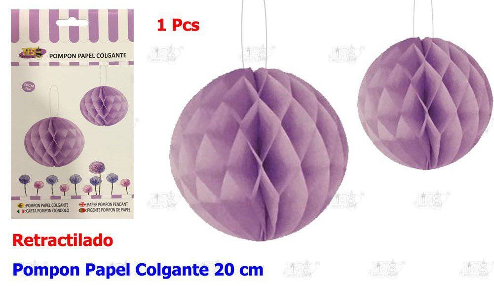 POMPON PAPEL COLGANTE LILA 20 CM
