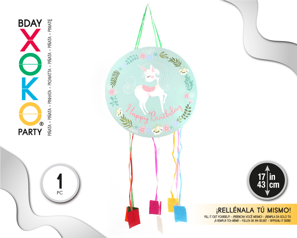PIÑATA UNICORNIO HAPPY BDAY 43CM