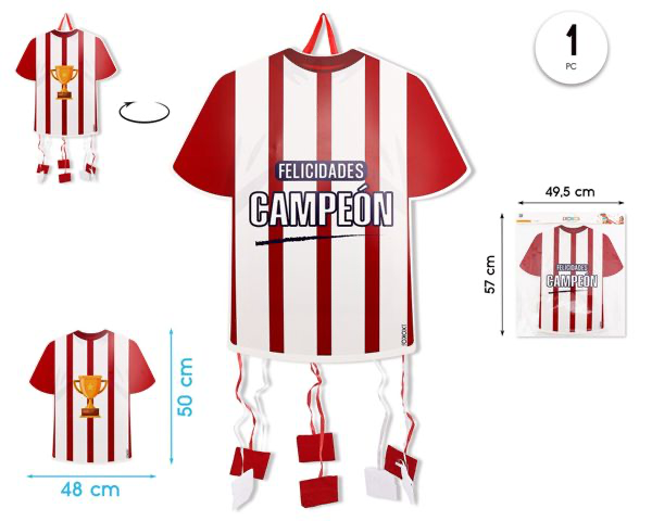 PIÑATA CAMISETA FUTBOL BLANCO ROJO