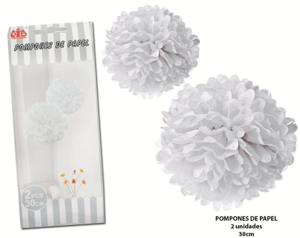 POMPON DE PAPEL 30CM BLANCO