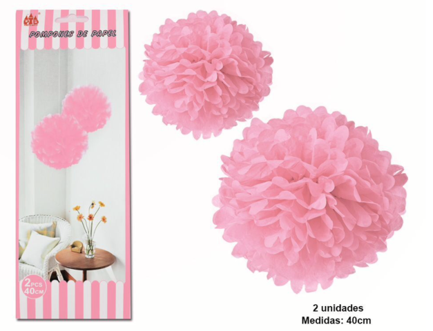 POMPON DE PAPEL 40CM ROSA