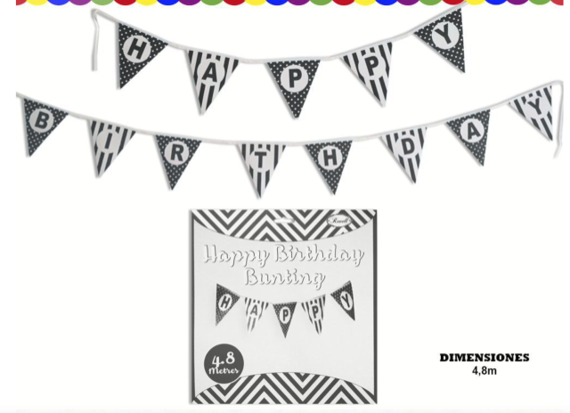 BANDERIN PAPEL HAPPY BIRTHDAY 4,8M NEGRO