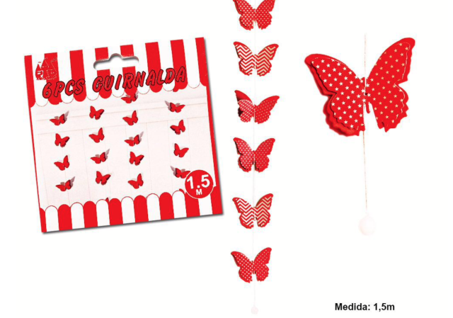 GUIRNALDA MARIPOSAS 1,5M ROJO