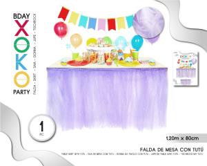 FALDA DE MESA TUL MORADO ESTRELLA 1.2M*80CM