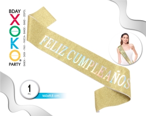 BANDA FELIZ C GLITTER ORO LASER