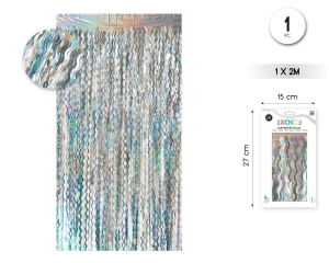 CORTINA DE FLECOS ONDULADA 1M*2M PLATA HOLOGRAFICA