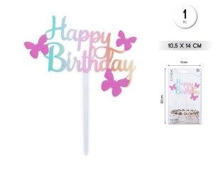 CAKE TOPPER HAPPY BDAY PASTEL DEGRADADO