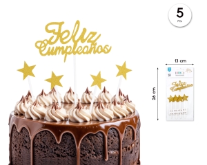 CAKE TOPPER FELIZ CUMPLE ESTRELLAS 5PC