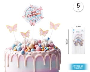 TOPPER TARTA 5PCS MARIPOSAS
