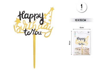 TOPPER ACRILICO HAPPY B ORO NEG