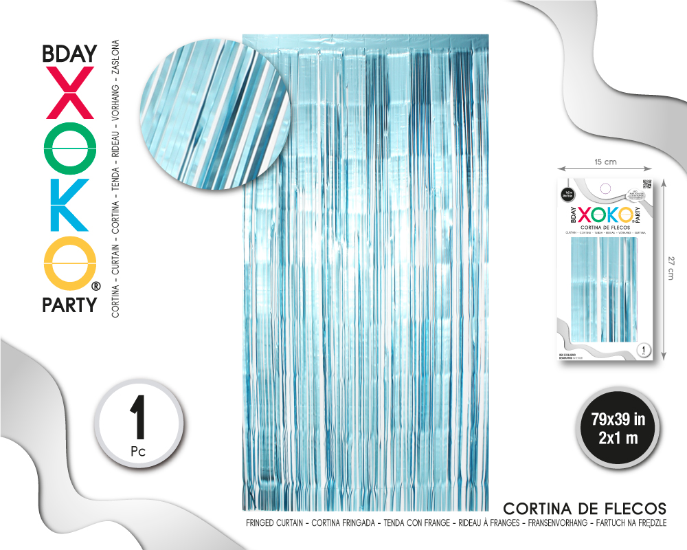 CORTINA DE FLECOS 1M*2M CELESTE MATE