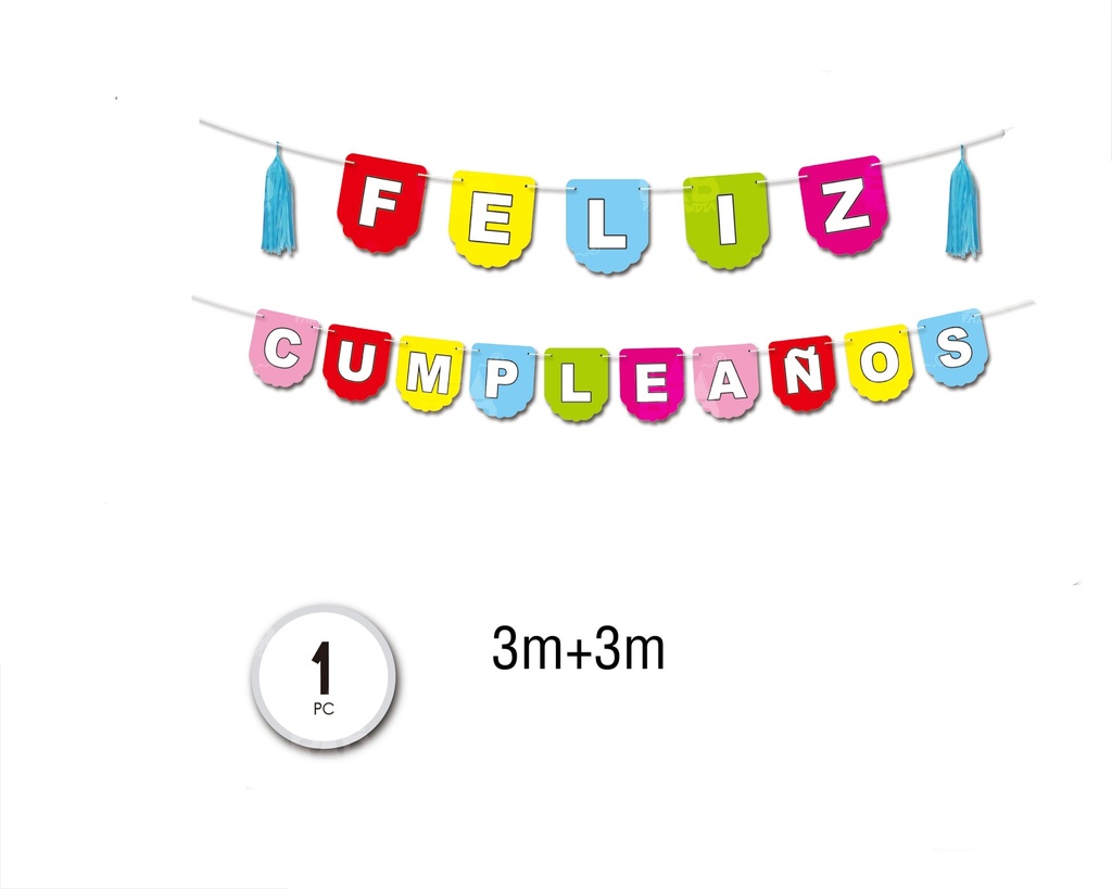 BANNER FELIZ C COLORIN FLOCA POMPONES
