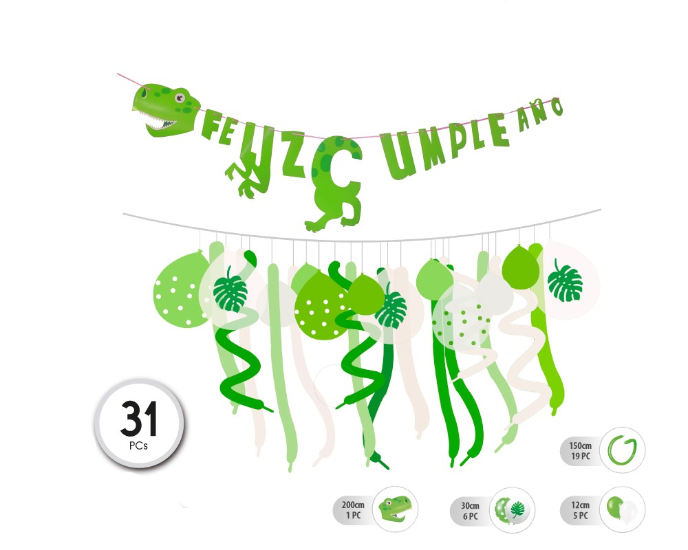 SET GUIRNALDA DINO VERDE GLOBOS (SIN HELIO)