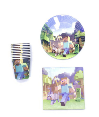 set minecraft 20 u vasos, platos y servilletas