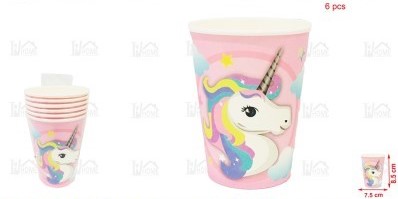 VASO CARTON UNICORNIO ROSA 220CC 6PCS