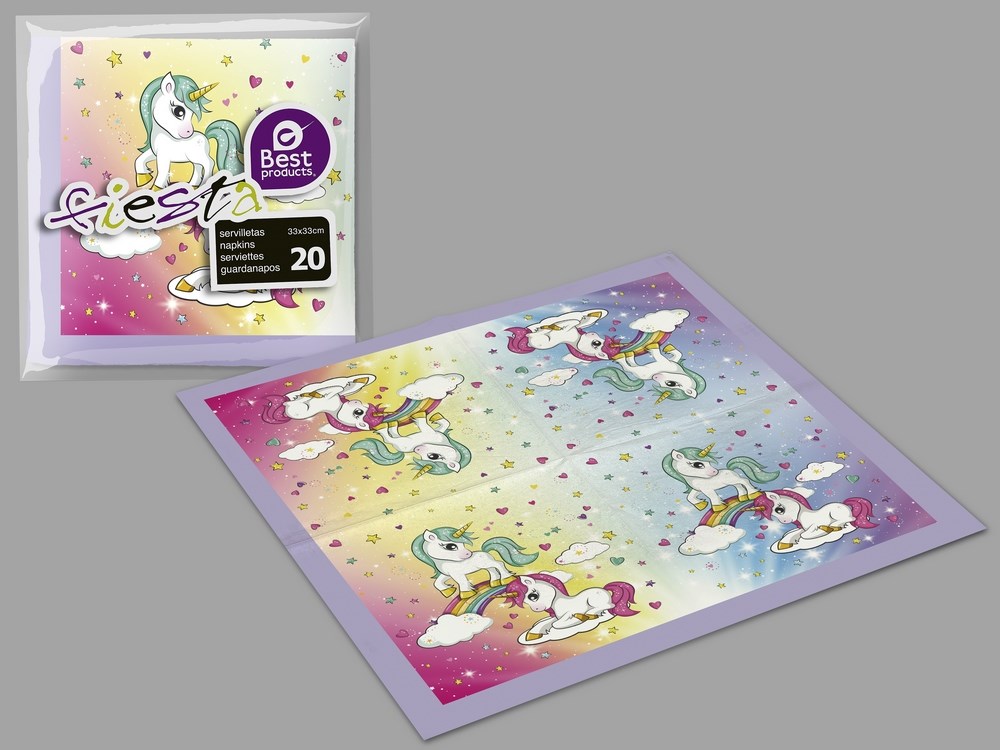 S/20 SERVILLETA UNICORNIO PAPEL 33 X 33 CM