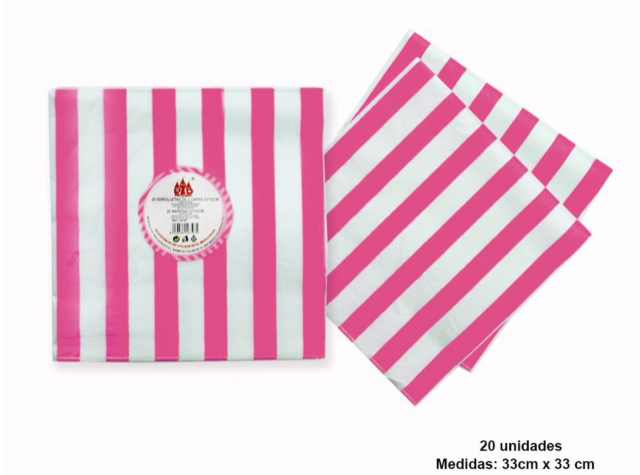 [16795] SERVILLETA RAYAS 33*33 20PC FUCSIA