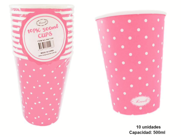 [PW11301] VASOS DE PAPEL LUNAR 500ML ROSA