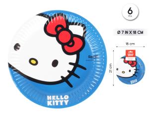 [59571] PLATO 18CM HELLO KITTY  AZUL ROJO 6PCS